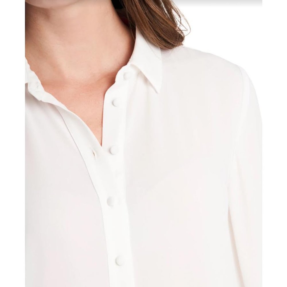 Vince Camuto Solid Lace-Trimmed Button-Down Tunic XS - Picture 3 of 3